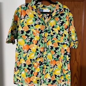 Old Navy Men's Citrus Print Shirt - Black, Orange, Green